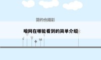 暗网在哪能看到的简单介绍